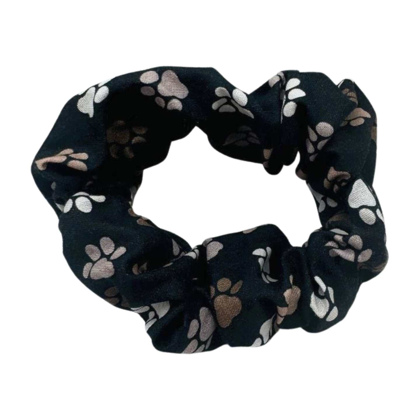 Black and Brown Dog Paw Cotton Scrunchie